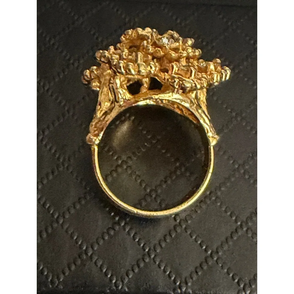 Vintage Ring Brutalist Cluster Rhinestone Gold Plated